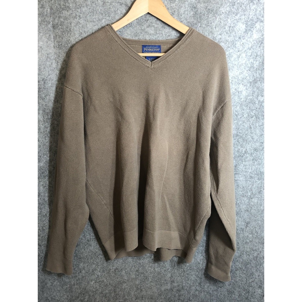 Pendleton Sweater Men XL Brown Cotton Pullover V-neck Fisherman Outdoors Classic